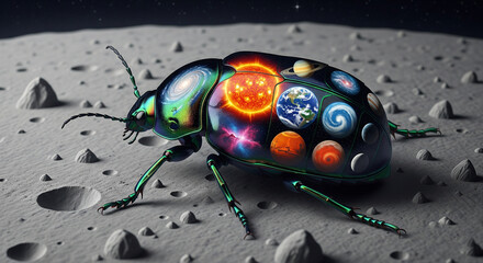 Bug on the moon with galaxy on its back