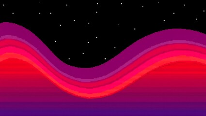 Vaporwave Pixel Art Landscape with Stars Retro Aesthetic Background Design