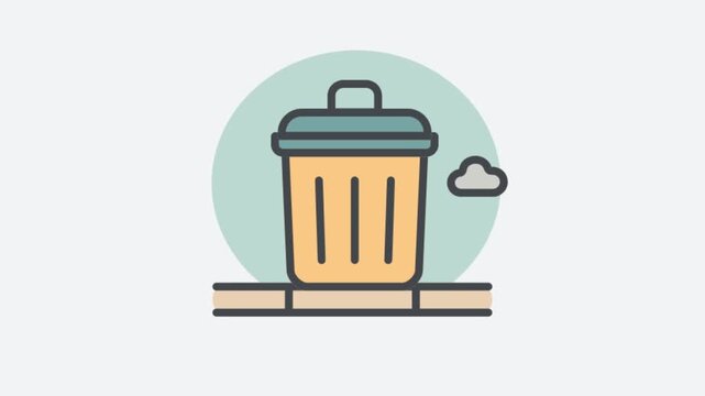 Flat lineal color vector animation of trash bin. Eco-friendly waste management and recycling symbol. Perfect for go green projects, sustainability, and environmental awareness footage.