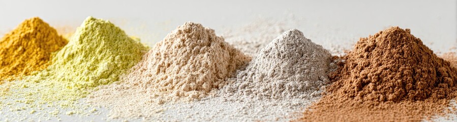 Different piles of various-colored powders