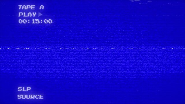 Retro VHS Blue Screen Play Tape Animation with Static Noise