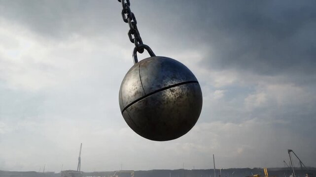 Wrecking ball at a construction site.