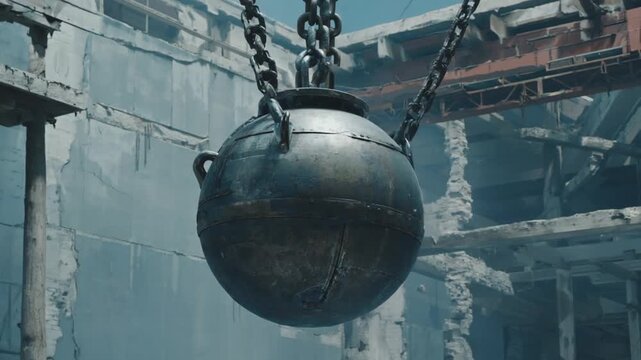 Wrecking ball at a construction site.