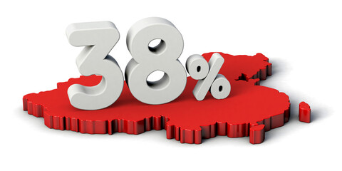 38% 3d text on China map. 3d illustration.