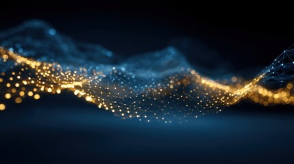 Abstract Digital Network Background with Golden and Blue Light Streaks, Futuristic Technology Visualization