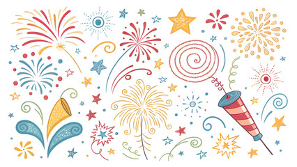 Colorful fireworks decorate the night sky during a festive celebration with vibrant designs and cheerful patterns, creating a joyful atmosphere for all attendees in the summer evening air joyful, even