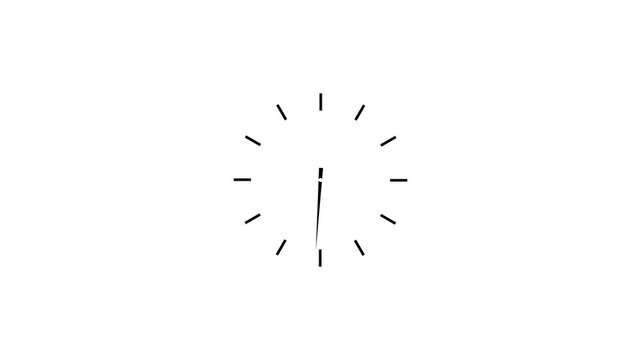 Twelve hours clock run, moving time arrows, 12 hours clock dial loop, twenty-four hours time lapse animation, Hours appear on a white background with alpha channel.clock icon animation.4k video