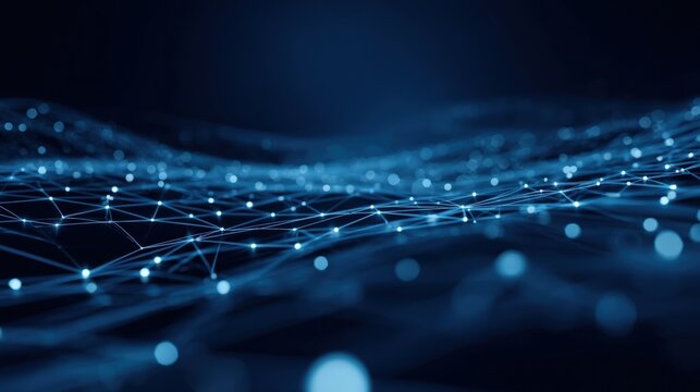 Abstract blue network structure connecting data points, ideal for tech backgrounds and presentations. - Powered by Adobe