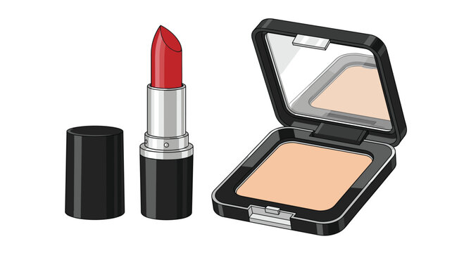 Glamorous red lipstick with compact powder for flawless beauty routine perfect for makeup tutorials or cosmetic brand promotions, Generative AI. - Powered by Adobe