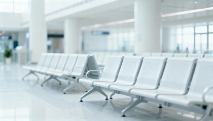 Fototapeta premium Modern Waiting Area with Rows of Seating in a Bright, Clean, Minimalist Public Space