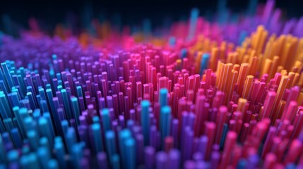 A vibrant, abstract representation of sound waves with colorful peaks, illustrating energy and movement in a visually striking manner.