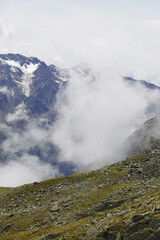 The panorama of the Alps opening from Gaislachkogl pick, Oetztal valley, the Austrian Alps