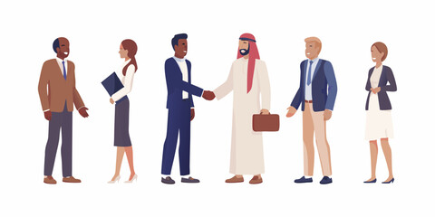 Obraz premium Diverse business professionals from different cultures shaking hands and collaborating in a meeting