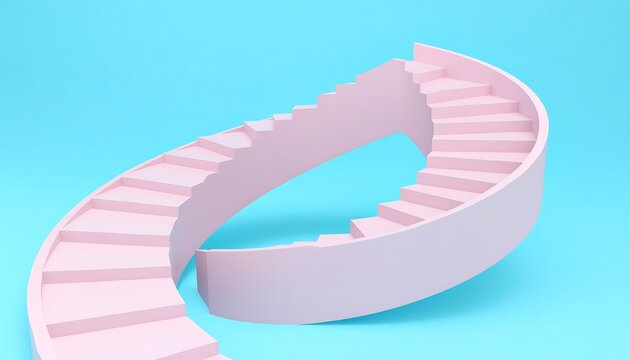 Pink spiral staircase on light blue background