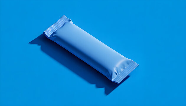 Minimalist energy bar package mockup on vibrant blue background with subtle shadows