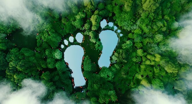 Green ecological footprint on grass background
 - Powered by Adobe