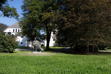 statue of  writer Ivarn Tavcar in the garden in Visoko, Slovenia