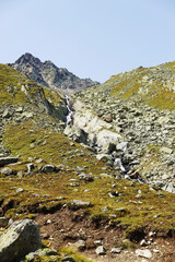 The panorama of the Alps opening from Gaislachkogl pick, Oetztal valley, the Austrian Alps