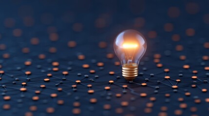 A glowing light bulb stands out against a dark, dotted background, symbolizing innovation, ideas, and technology.