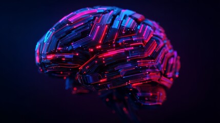 A vibrant, futuristic representation of a brain composed of colorful circuits and lights, symbolizing technology and artificial intelligence.