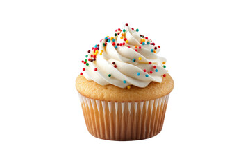  Cupcake With White Frosting. White or PNG Transparent Background.