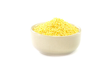 Millet in a bowl on a white background.
