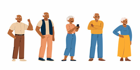 Fototapeta premium Diverse group of smiling elderly people standing together in casual clothing on a white background