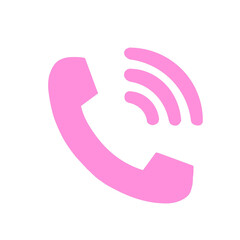 Pink telephone call icon with signal waves,communication symbol for apps, mobile UI, and digital design.