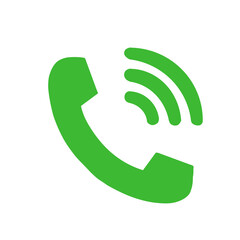 Green telephone call icon with signal waves,communication symbol for apps, mobile UI, and digital design.