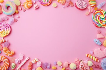 Colorful Assortment of Sweet Candies and Lollipops Border.