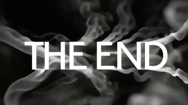 A dramatic conclusion concept with ethereal white light and swirling smoke clouds creating a mysterious and atmospheric finale on a black screen