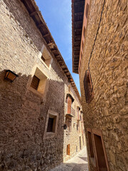 Winding Road and Stone Walls Surrounding the Historic Landscape of Albarracín, Spain