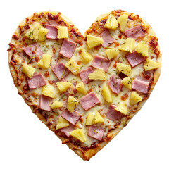 Heart Shaped Hawaiian Pizza with Ham and Pineapple on transpart background