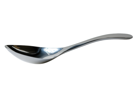 Shiny silver spoon isolated on transparent background for eating and serving food
