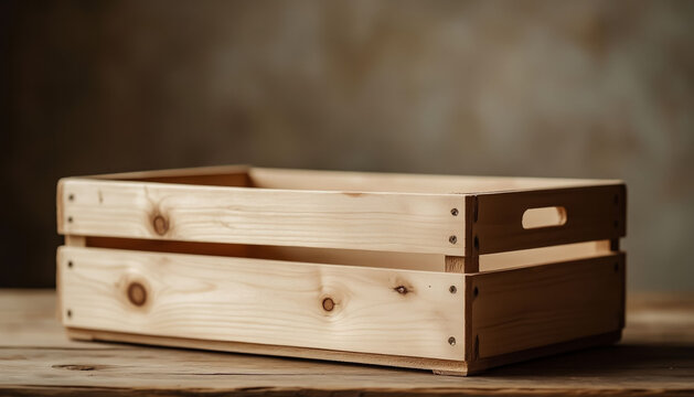 Simple Wooden Crate on Plain Background