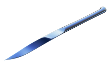 Shiny silver knife isolated on transparent background is ready for dinner service