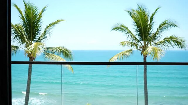 Opening doors to paradise reveal tropical ocean view