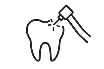 Dental care caries treatment concept. Dentist drill tool for stomatology. Minimal line icon for a dental clinic. Vector logo illustration for medicine, health, and web.