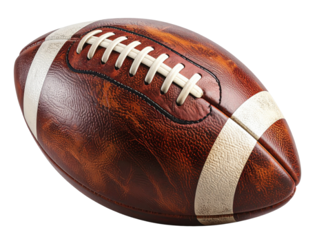 American Football Ball at Diagonal Angle with Shadow Detail, isolated on transparent background