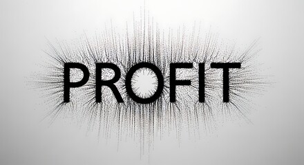 Abstract depiction of the word 'Profit' exploding outwards in a dynamic, energetic display of black strands against a light background