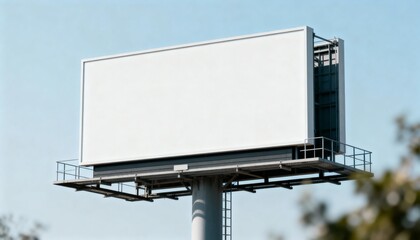 Obraz premium Blank Billboard Mockup Against Blue Sky for Advertising and Marketing Campaigns, Ready for Custom Design