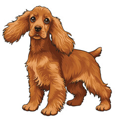 Cocker Spaniel head full body, cartoon vector digital art illustration, isolated on white background