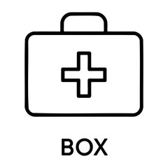 Outline drawing of a first aid kit with a handle and a plus sign in the center