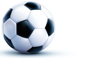 A close-up view of a classic black and white soccer ball on a plain background, perfect for sports-related projects, blogs, or promotional materials in soccer events,