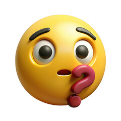 3d confused emoji with question mark expression realistic render indoor, outdoor, no people, keyword 30