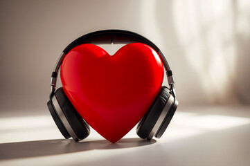 Red Heart with Headphones Listening to Music