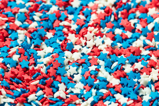 Red, white, and blue star shaped sugar baking sprinkles