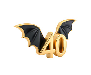 A unique golden '40' emblem adorned with dark bat wings, creating a striking visual for the 40th birthday or anniversary celebration.