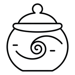 Simple outline of a clay pot with a decorative swirl detail