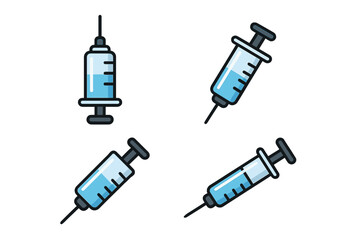 Medical syringe vector illustration set with transparent background, cartoon style injection needle icons for healthcare, vaccination, injection concept, medical apps graphic collection